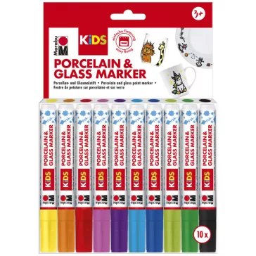   Marabu KiDS Porcelain & Glas filctoll szett - "Mega Fun", 10 x 1-3 mm